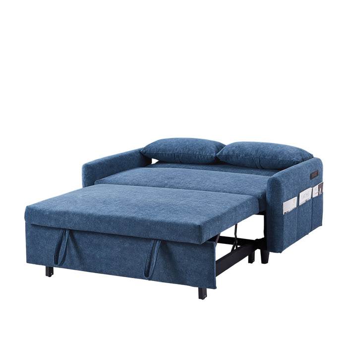 Pull Out Sleep Sofa Bed Loveseats Sofa Couch With Adjsutable Backrest, Storage Pockets, 2 Soft Pillows, USB Ports For Living Room