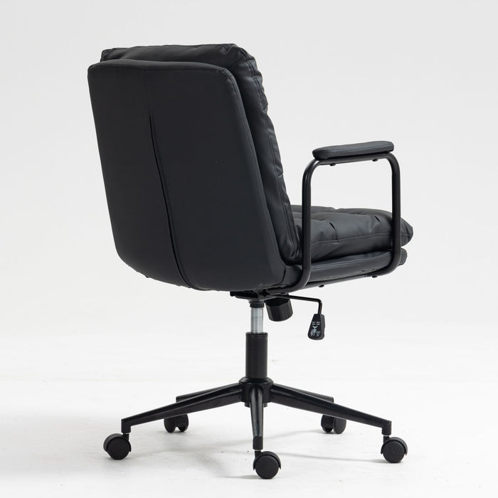 Office Chair, Mid Back Home Office Desk Task Chair With Wheels And Arms Ergonomic PU Leather Computer Rolling Swivel Chair With Padded Armrest