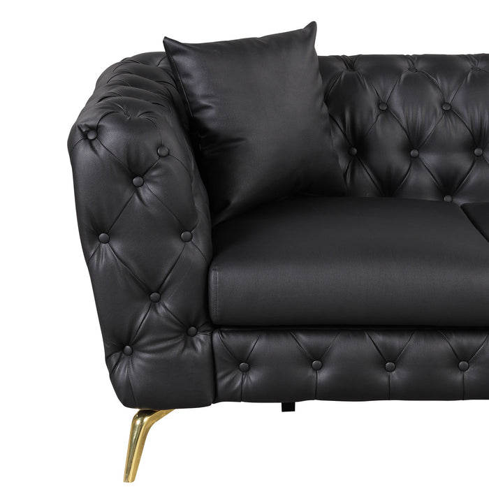 Modern Sofa Couch PU Upholstered Sofa With Sturdy Metal Legs, Button Tufted Back, Single Sofa Chair For Living Room, Apartment, Home Office - Black