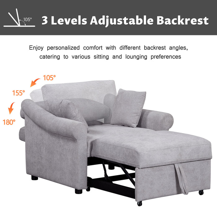 Chenille Convertible Sleeper Chair With Adjustable Backrest, 3 In 1 Lounger Chair Turns Into Bed, Single Bed For Living Room