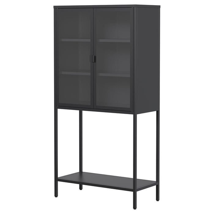 Heavy Duty Metal Storage Cabinet, Display Storage Cabinet With Glass Doors And 2 Adjustable Shelves, Tall Bookcase Modern Bookshelf Cabinet For Home Office, Living Room, Pantry