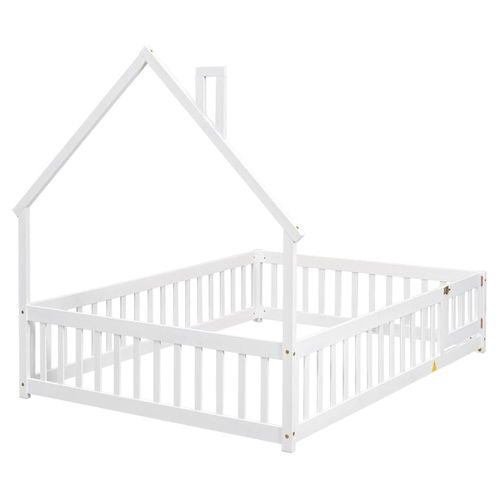 House-Shaped Headboard Floor Bed With Fence