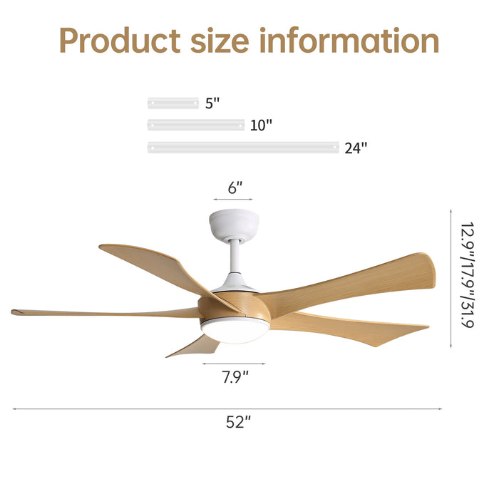 Modern Ceiling Fan With 22W LED Light And Remote Control 5 ABS Blades For Living Room