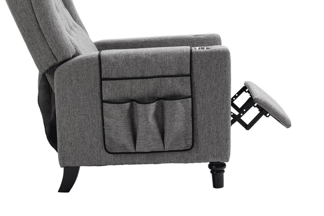 Arm Pushing Recliner Chair, Modern Button Tufted Wingback Push Back Recliner Chair, Living Room Chair Fabric Pushback Manual Single Reclining Sofa Home Theater Seating For Bedroom