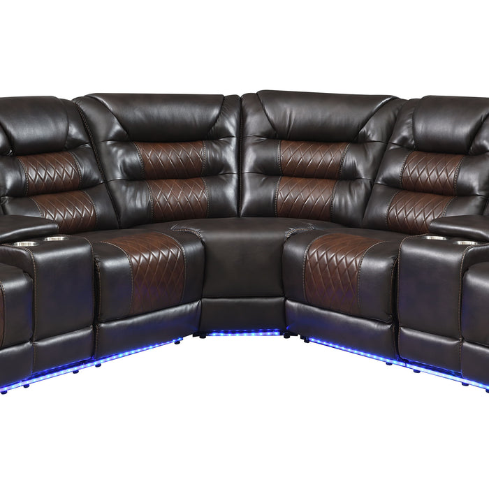 Manual Reclining Sectional Sofa Set L Shaped Symmetrical Motion Sofa Corner Couch Sets With Storage Boxes, 4 Cup Holders And Led Light Strip For Living Room - Brown