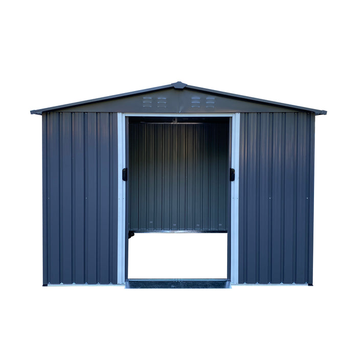 Outdoor Storage Shed 8 x 6 Ft Large Metal Tool Sheds, Heavy Duty Storage House With Sliding Doors With Air Vent For Backyard Patio Lawn To Store Bikes, Tools, Lawnmowers - Dark Gray