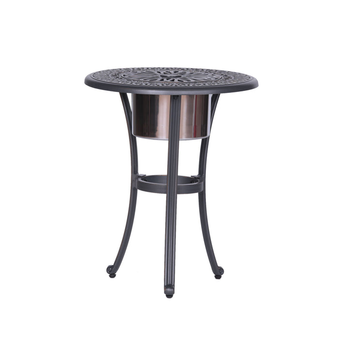 Outdoor Patio Aluminum Round Bistro Table/Side Table With Ice Bucket - Gunmetal