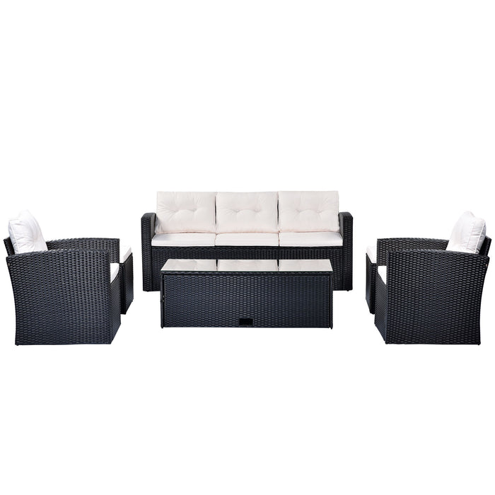 All-Weather Wicker PE Rattan Patio Outdoor Dining Conversation Sectional Set With Coffee Table, Wicker Sofas, Ottomans, Removable Cushions