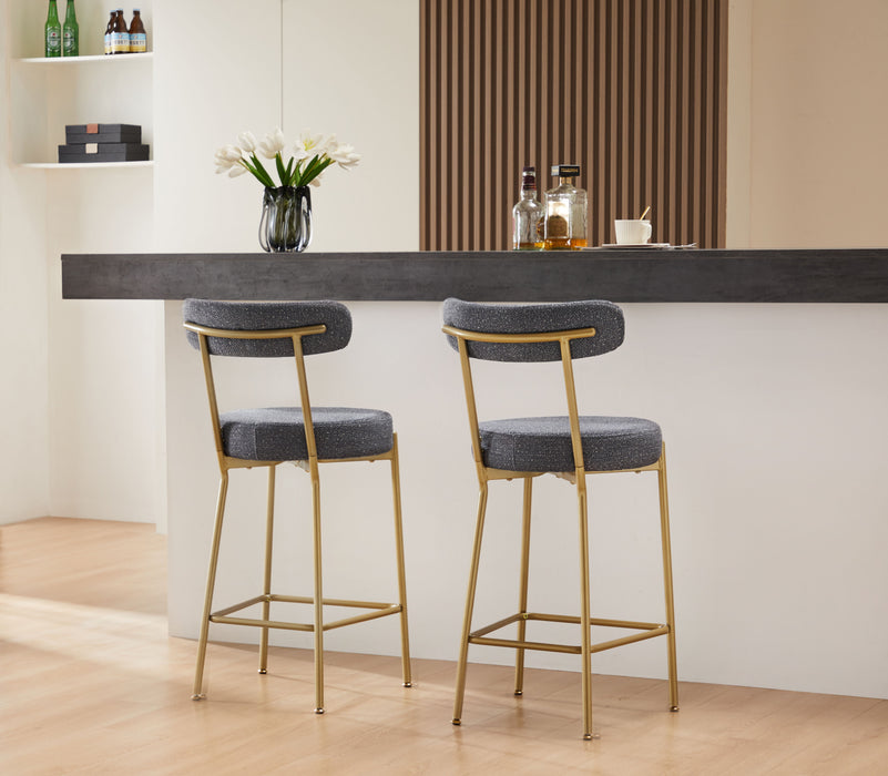 Modern Bar Stools (Set of 2) Counter Height Bar Stools For Kitchen Counter Upholstered Sherpa Counter Stools With Backs Kitchen Island Stool - Dark Gray