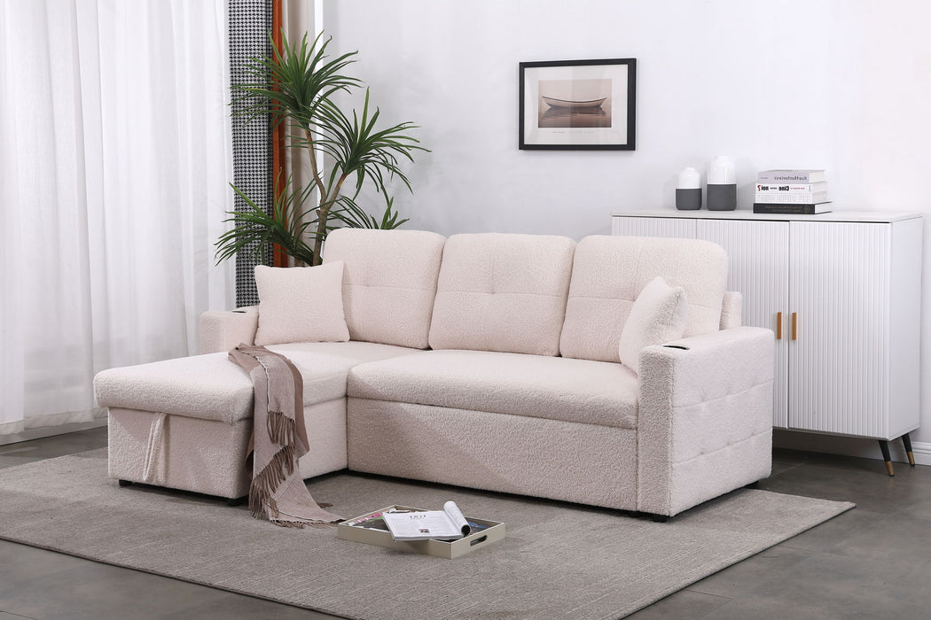 Lambswool - Pull Out Sleeper Sectional Sofa With Storage Chaise