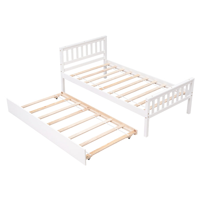 Twin Bed With Trundle, Platform Bed Frame With Headboard And Footboard, For Bedroom Small Living Space, No Box Spring Needed