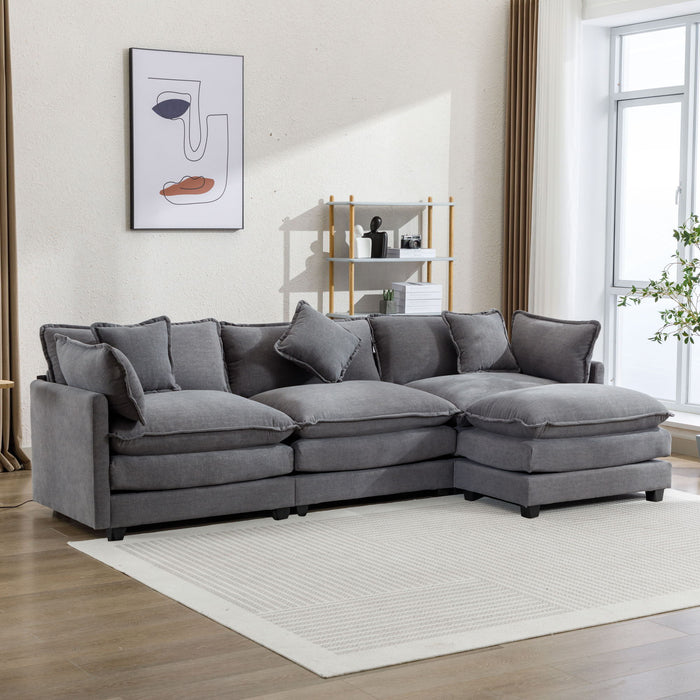 L-Shape Chenille Upholstered Sofa For Living Room Modern Luxury Sofa Couch With Ottoman And 5 Pillows For Living Room