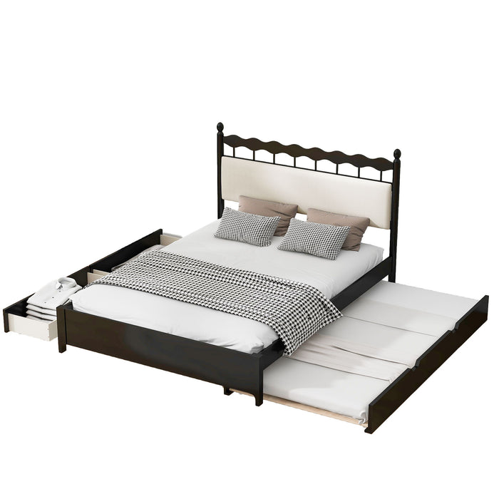 Wooden Storage Platform Bed, With 2 Big Drawers & Trundle