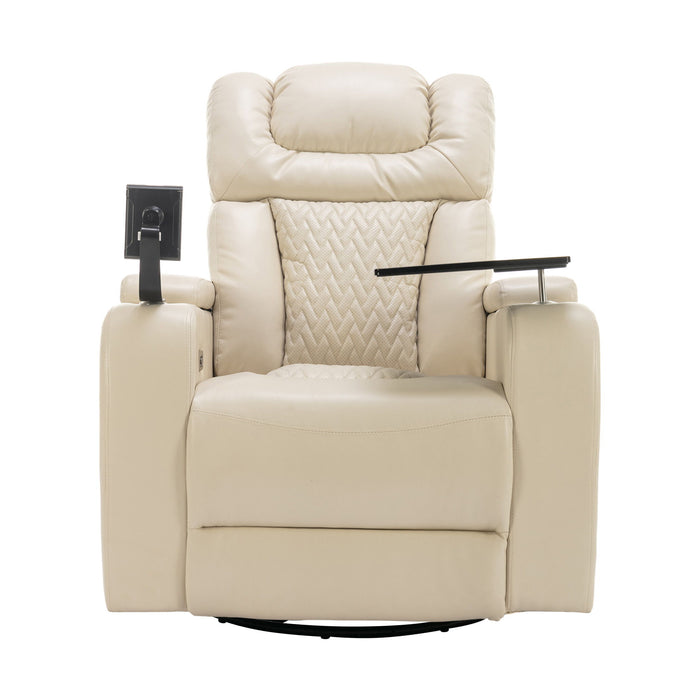 270° Swivel Power Recliner Individual Seat Home Theater Recliner With Comforable Backrest, Tray Table, Phone Holder, Cup Holder, USB Port, Hidden Arm Storage For Living Room