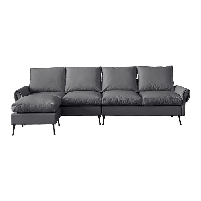 Modern Sectional Technical Leather L-Shaped Sofa Couch With Convertible Ottoman