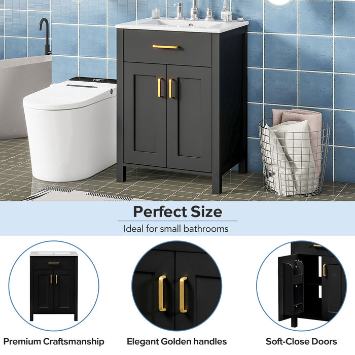 Bathroom Vanity Combo With Ceramic Sink, Luxurious Space-Saving Vanity, 2 Soft Close Doors