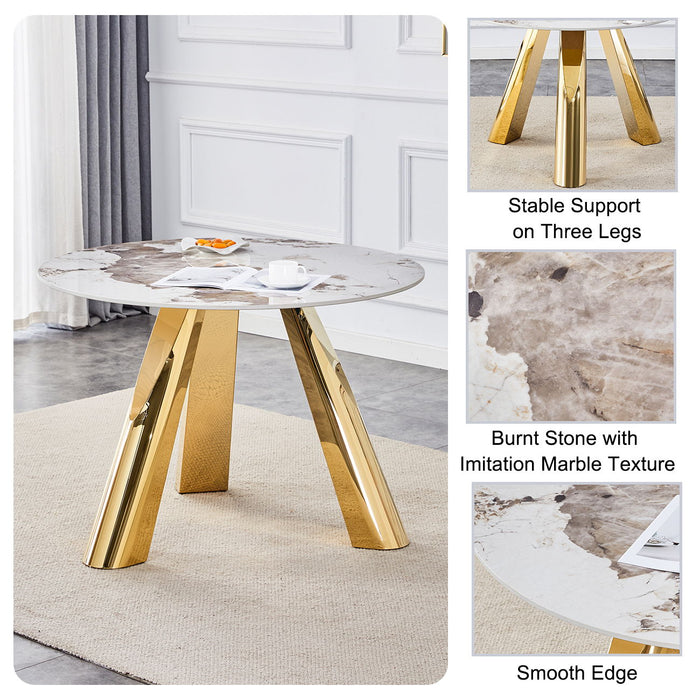 Marble Grained Stone Round Table Three - Legged Round Table With Stainless Steel Plated Legs Natural Healthy And Environmentally Friendly Round Table