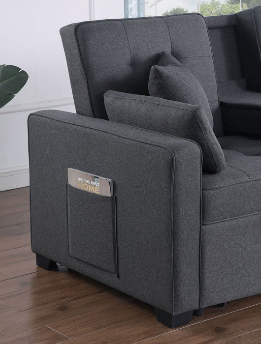 Cody II - 69.5"W Dark Gray Linen Convertible Sleeper Loveseat With Cup Holder, Charging Ports and Pocket