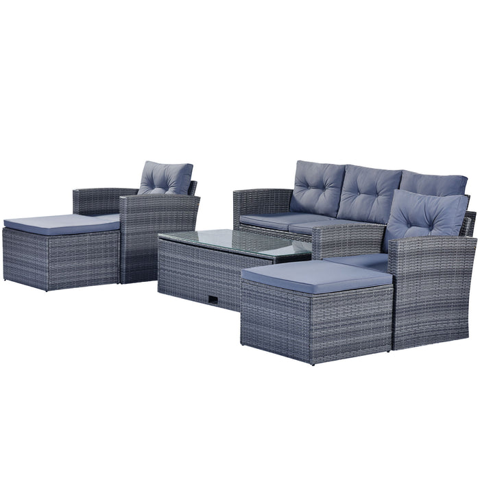 All-Weather Wicker PE Rattan Patio Outdoor Dining Conversation Sectional Set With Coffee Table, Wicker Sofas, Ottomans, Removable Cushions