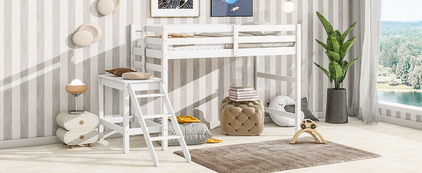 Twin Loft Bed With Platform, Ladder