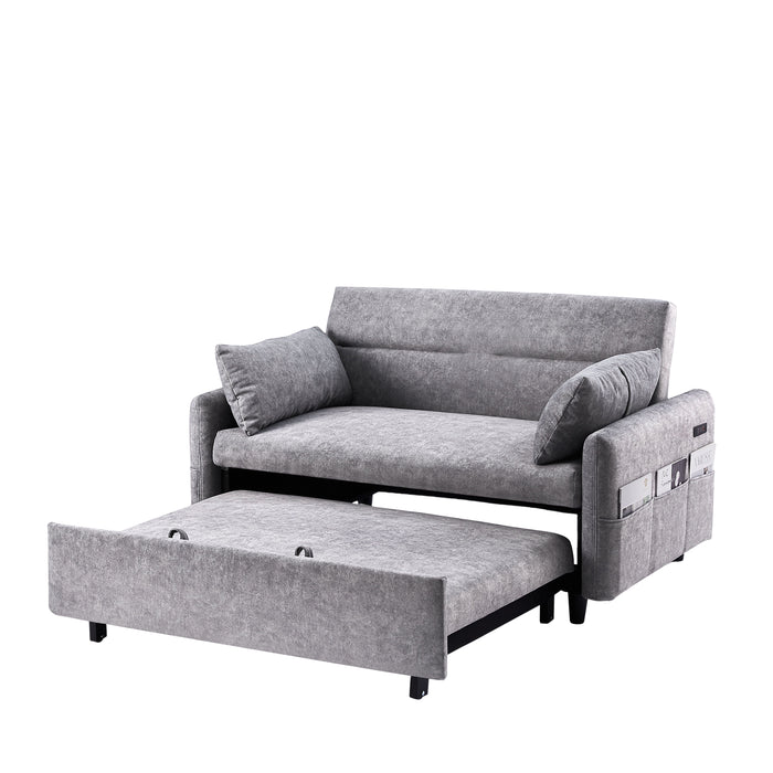 Pull Out Sleep Sofa Bed Loveseats Sofa Couch With Adjsutable Backrest, Storage Pockets, 2 Soft Pillows, USB Ports For Living Room, Bedroom, Apartment, Office