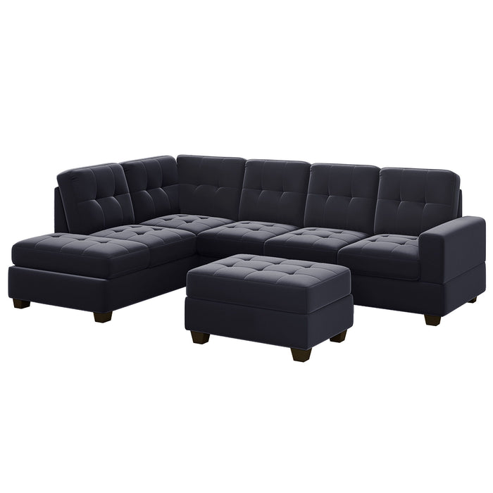 Modern Sectional Sofa With Reversible Chaise, L Shaped Couch Set With Storage Ottoman And Two Cup Holders For Living Room