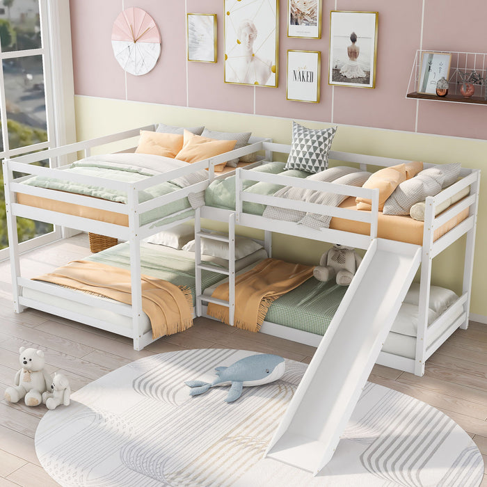 L-Shaped Bunk Bed With Slide And Short Ladder