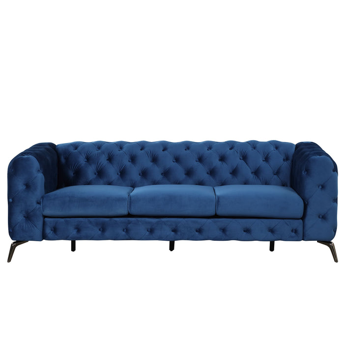 Velvet Upholstered Sofa With Sturdy Metal Legs, Modern Sofa Couch With Button Tufted Back, 3 Seater Sofa Couch For Living Room, Apartment, Home Office