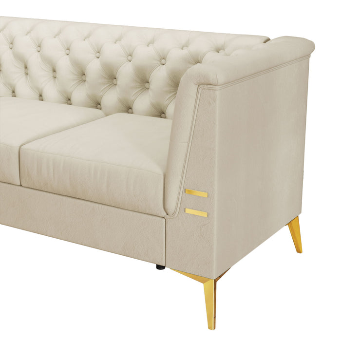 FX-P83-CW (Sofa) Modern Velvet Living Room Chesterfield Design Sofa - Beige