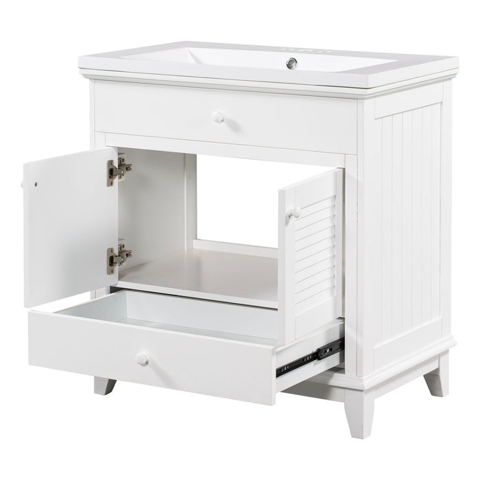 Bathroom Vanity With Sink, Bathroom Cabinet With Two Doors And One Drawer, White