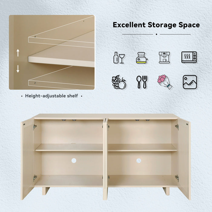 Modern Style Sideboard With Superior Storage Space, Hollow Door Design And 2 Adjustable Shelves For Living Room And Dining Room