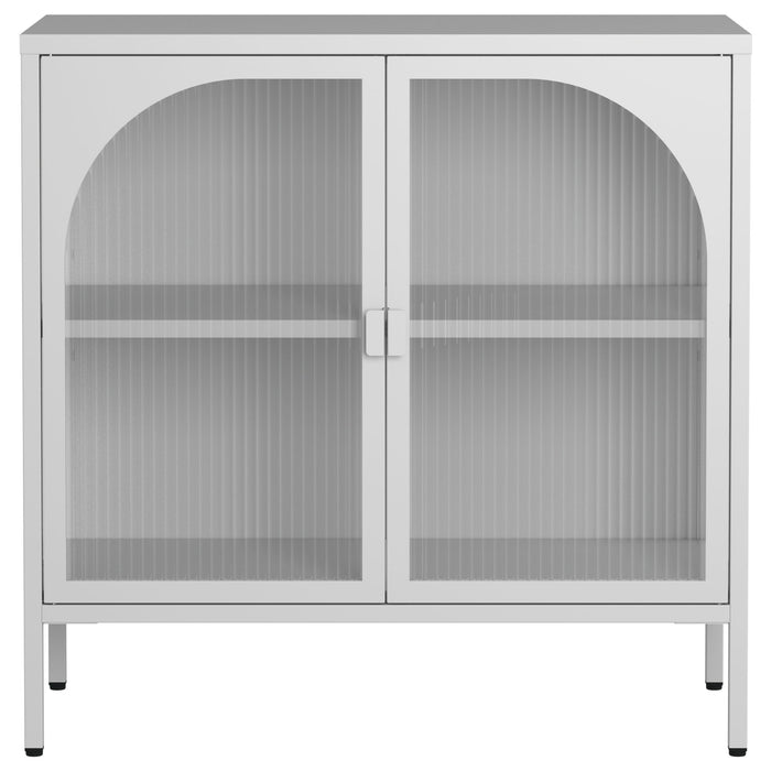 Metal Sideboard Cabinet, Accent Storage Cabinet With 2 Glass Doors, Modern Coffee Bar Cabinet With Adjustable Shelves 154 Lbs Capacity For Kitchen, Living Room And Hallway