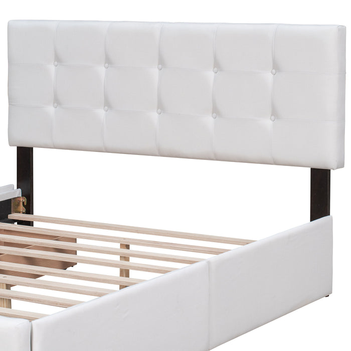 Upholstered Platform Bed With Classic Headboard And 4 Drawers, No Box Spring Needed