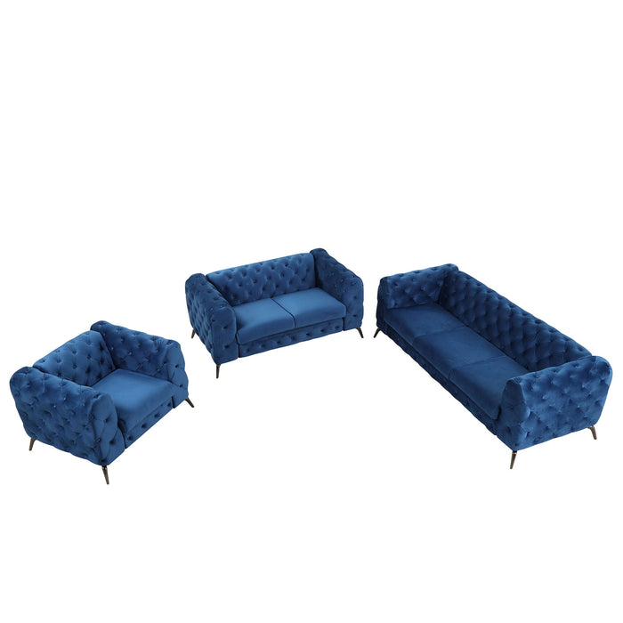 3 Piece Sofa Sets Modern With Sturdy Metal Legs, Velvet Upholstered Couches Sets Including Three Seat Sofa, Loveseat And Single Chair For Living Room Furniture Set