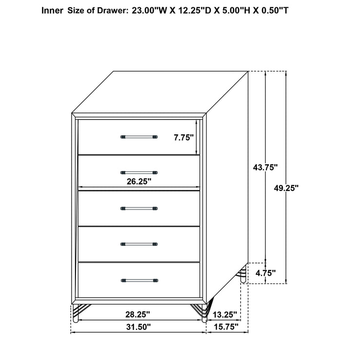 Lucia - 5-Drawer Bedroom Chest Of Drawers - Black