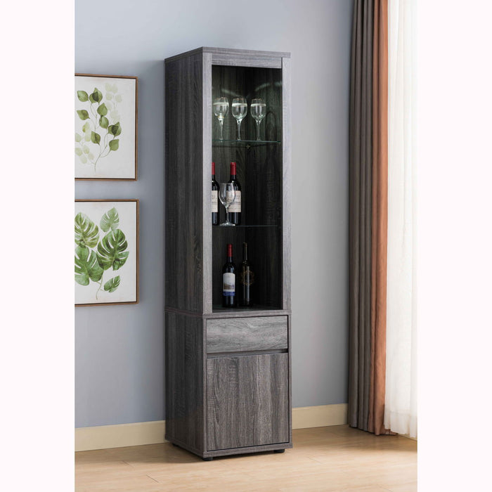 Modern Wine Showcasing Cabinet With Two Glass Shelves And Storage Cabinet - Distressed Grey