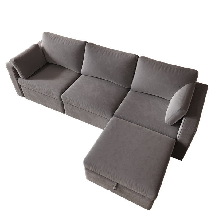 4 Seats Modern U-Shape Sectional Sofa, Oversized Upholstery Chaise Couch With Storage Ottomans For Living Room / Loft / Apartment / Office