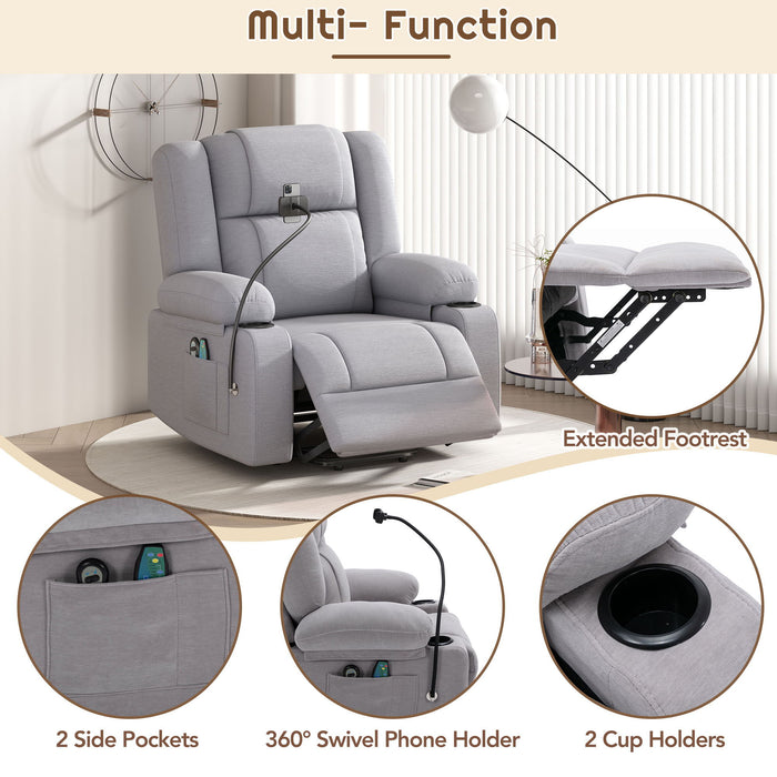 Power Lift Recliner Chair Electric Recliner For Elderly Recliner Chair With Massage And Heating Functions, Remote, Phone Holder Side Pockets And Cup Holders For Living Room