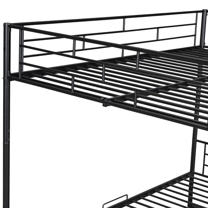 Metal Bunk Bed With Shelf And Guardrails