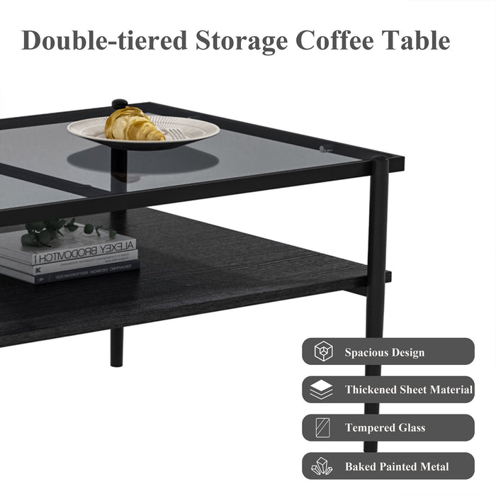 Rectangle Coffee Table With Tempered Glass Top And White Legs, Modern Table For Living Room