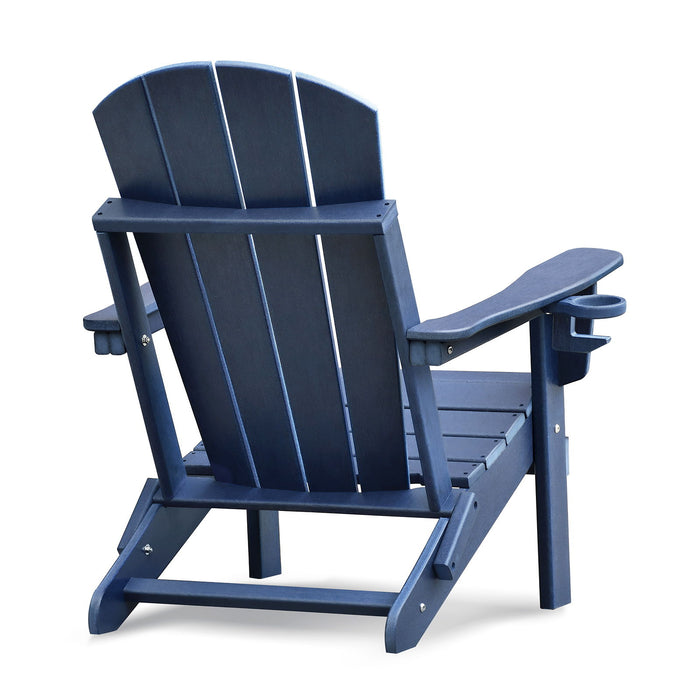 Folding Outdoor Adirondack Chair For Relaxing, Hdpe All-Weather Fire Pit Chair, Patio Lawn Chair For Outside Deck Garden Backyardf Balcony - Navy Blue