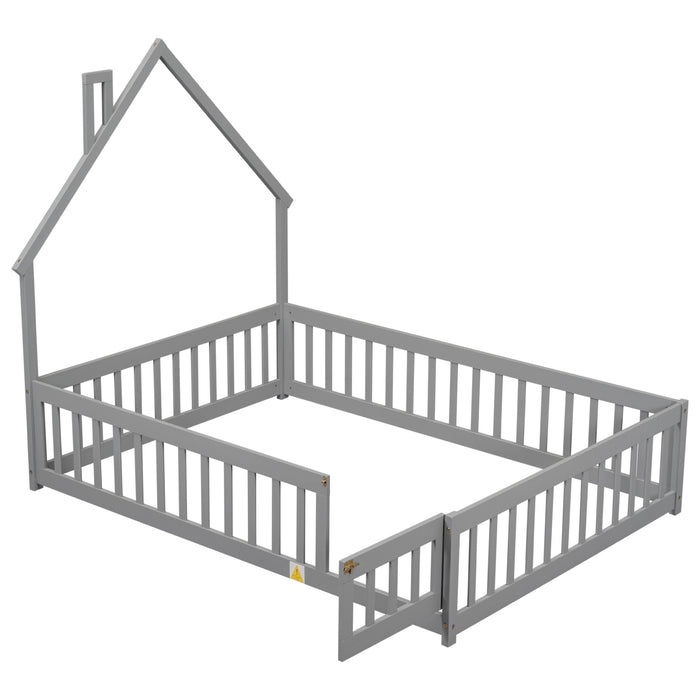 House-Shaped Headboard Floor Bed With Fence