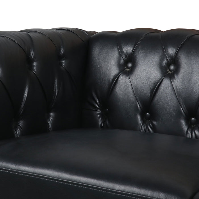 Traditional Square Arm Removable Cushion 3 Seater Sofa - Black