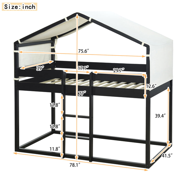 Twin Over Twin Bunk Bed Wood Bed With Tent - Espresso