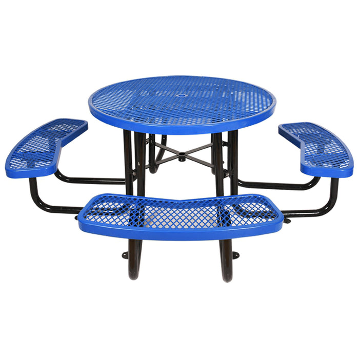 Round Outdoor Steel Picnic Table With Umbrella Pole