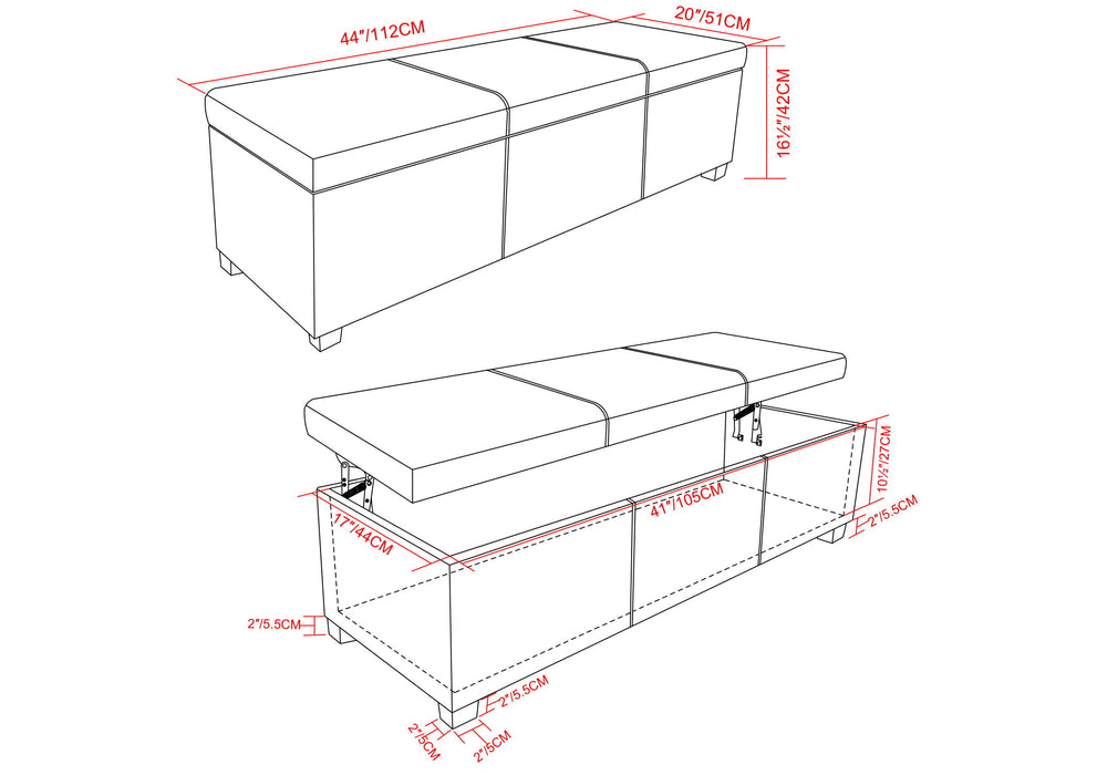 Avalon - Lift Top Rectangular Storage Ottoman