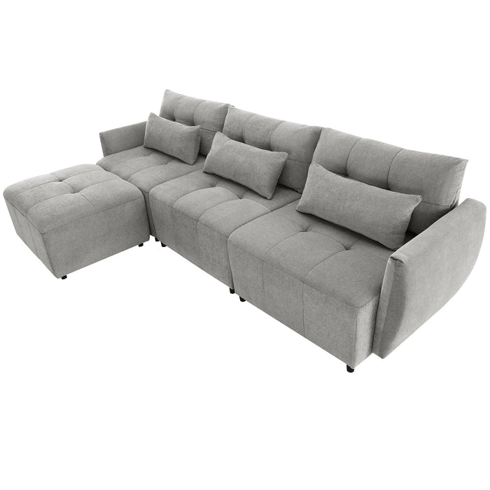 Convertible Sectional Sofa Couch 3 Seat L-Shaped Sofa With Movable Ottoman And USB For Apartment, Living Room, Bedroom