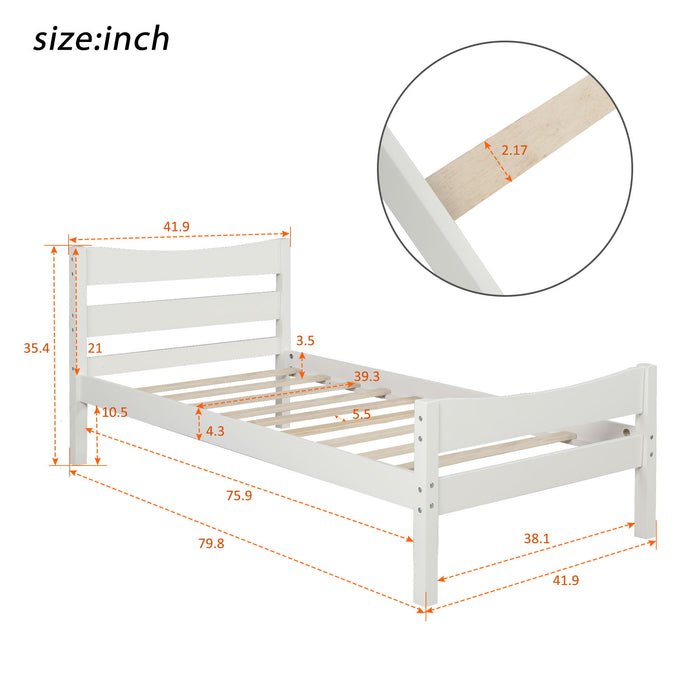 Twin Size Platform Bed With Headboard And Wooden Slat Support