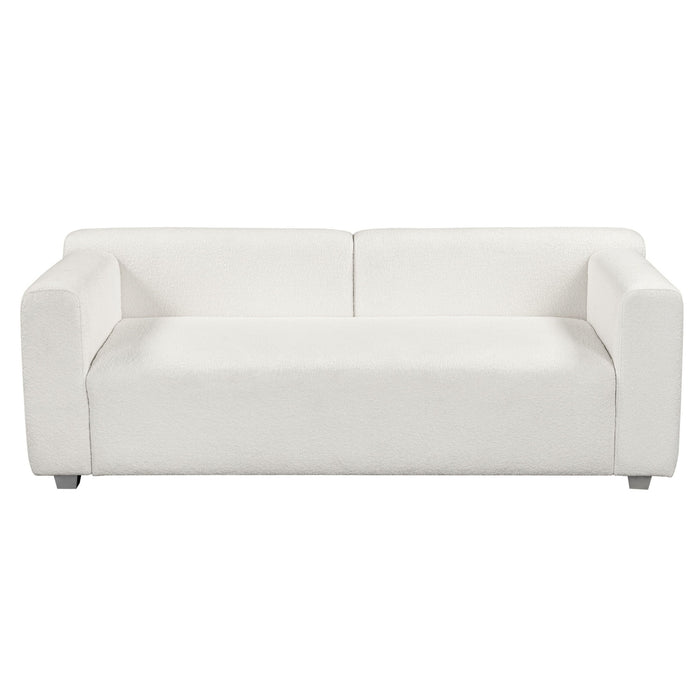 Modern Loop Yarn Sofa, One Piece Seat Frame, Minimalist 2-3 Seat Couch Easy To Install, Loveseats With Extra Wide Domed Arms For Living Room (2 Pillows) - White