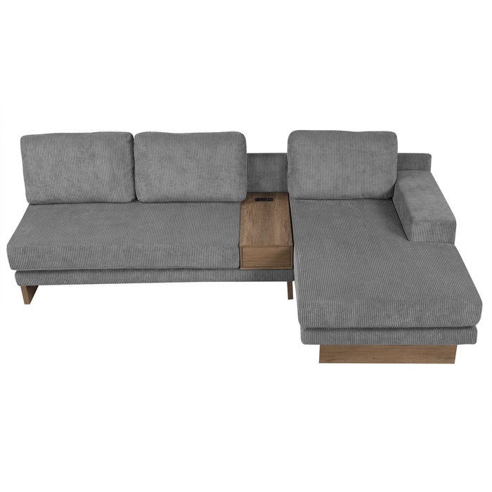 L-Shaped Sofa Sectional Sofa With Two USB Ports And Two Power Sockets, A Storage Drawer And A Reversible Chaise Lounge For Living Room